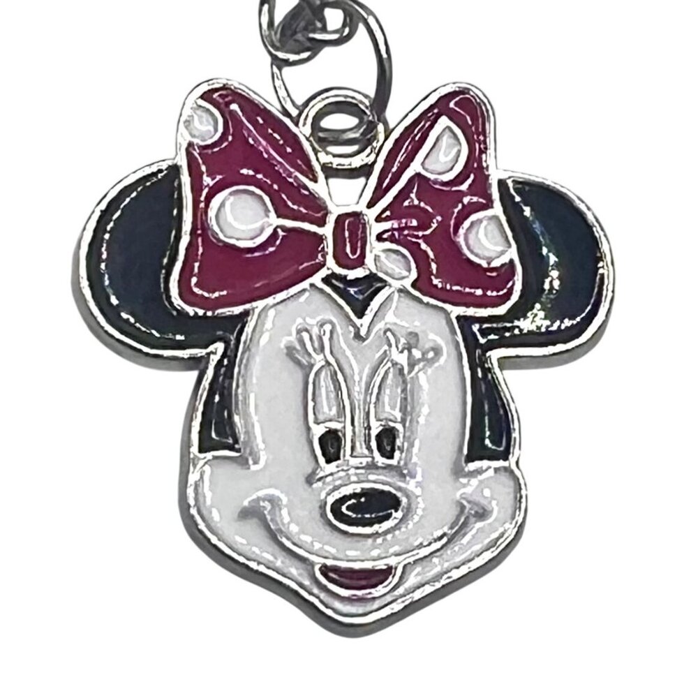 Minnie Mouse Layered Necklace Red Bow Charms Silver Tone Chains Lobster Clasp - Picture 4 of 6